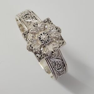 Sterling Silver 925 Intricate SARDA Cuff Bracelet